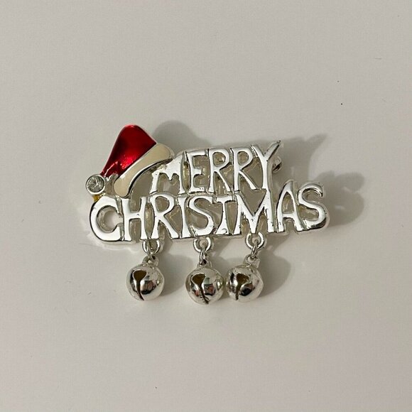 Vintage Merry Christmas Brooch Jingle Bells Pin - Picture 13 of 15